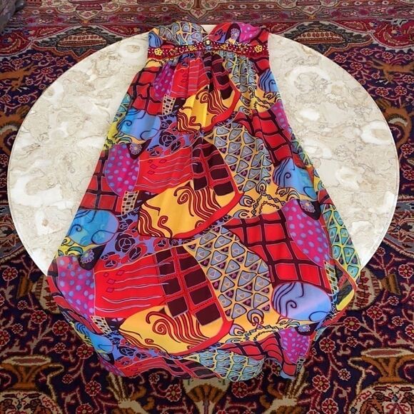 Sue Wong Beaded Printed Silk Chiffon Maxi Dress - Picture 13 of 15